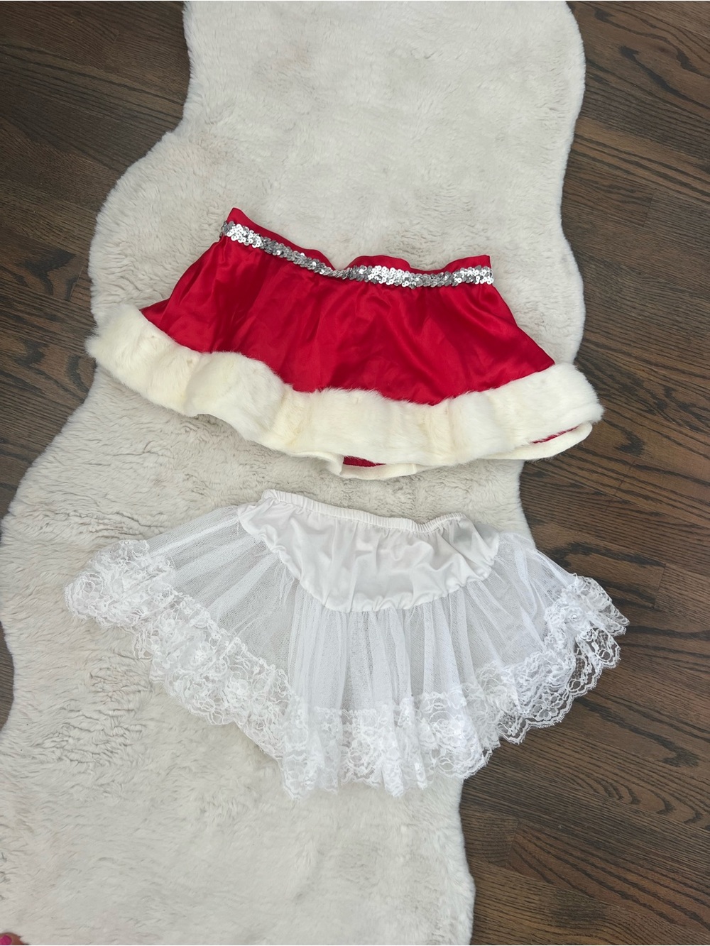 Girls Red Holiday Skirt with White Faux Fur Trim - Picture 3 of 9
